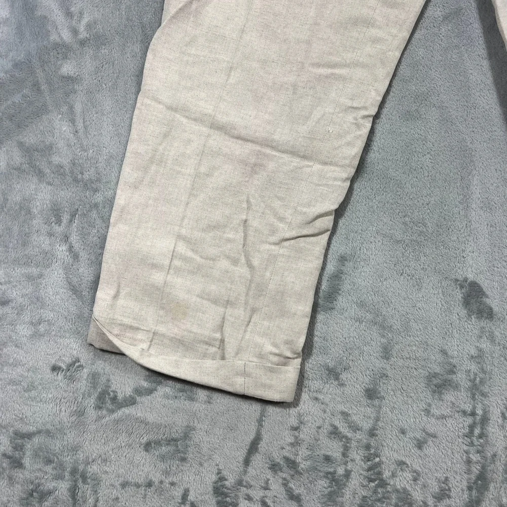 Barcelino Linen Pleated Pants Mens 32 Beige Good Made in Italy Luxury Trousers